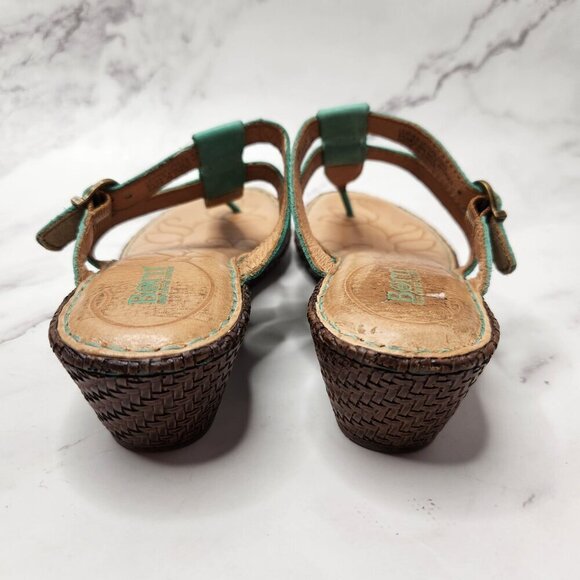 Born Concepts Leather Sandals Toe-Post Wedges Teal Strappy Women's 6 - Picture 3 of 9